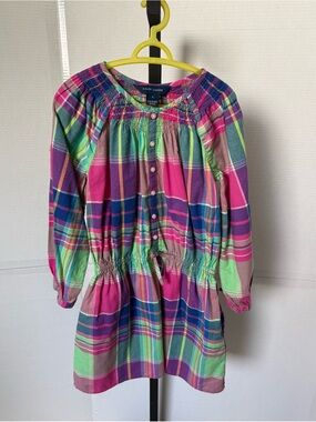 Girl’s Ralph Lauren Multicolor Plaid Button-Front Cotton Dress Size 6